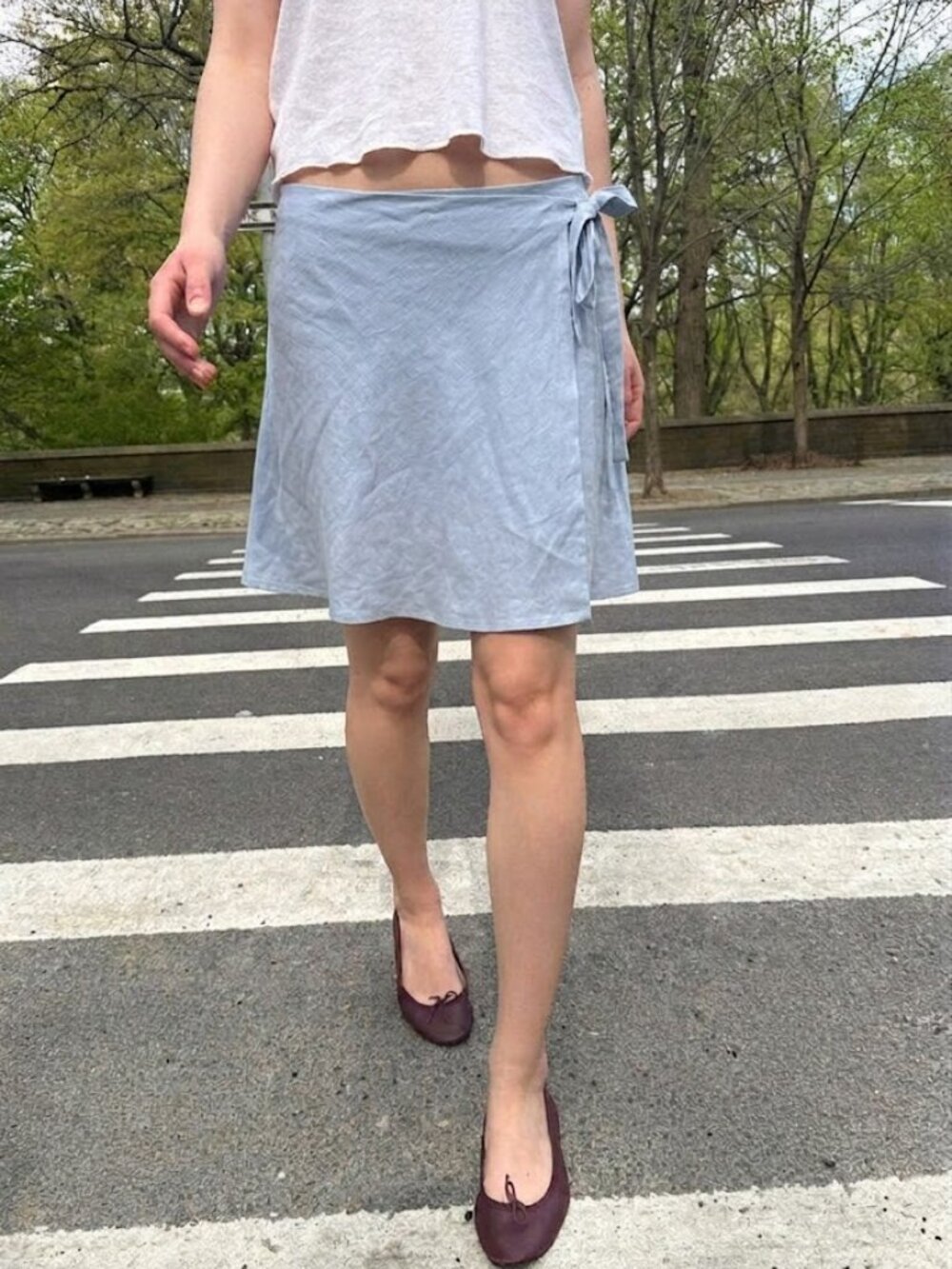 Brandy Melville Linen Genevieve Light Blue Mini Wrap Skirt